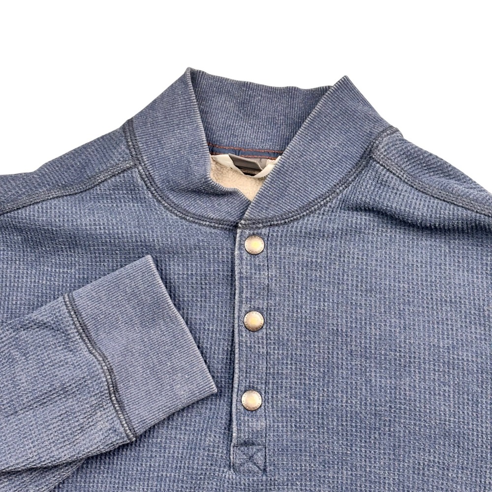 Eddie Bauer Mens Waffle Knit Henley Sweatshirt Blue Sherpa Lined Mock Neck‎ M